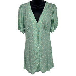Elodie Womens Floral Button Down V-Neck Dress XS Mint Green Viscose/Rayon